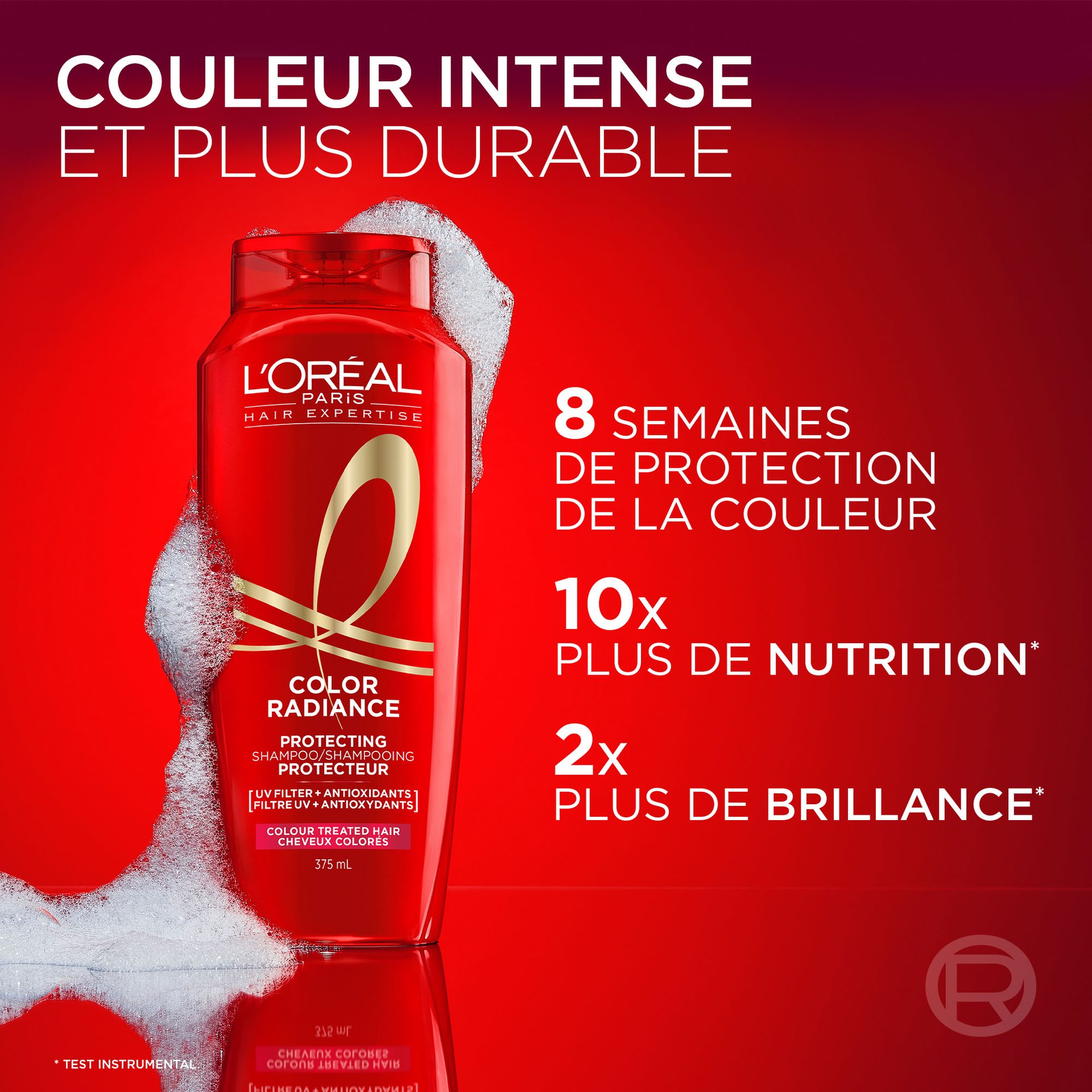 1 bouteille de shampoing color radiance pour une coloration intense et qui dure jusqu'à 8 semaines